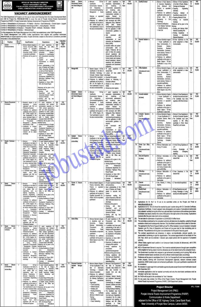 Communication and Works Department Punjab Jobs 2022