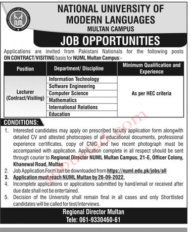 NUML-University-Islamabad-Jobs-2022