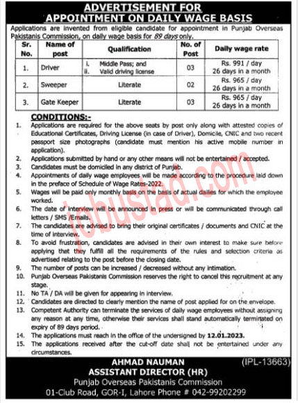 Latest Punjab Overseas Pakistani Commission Jobs January 2023