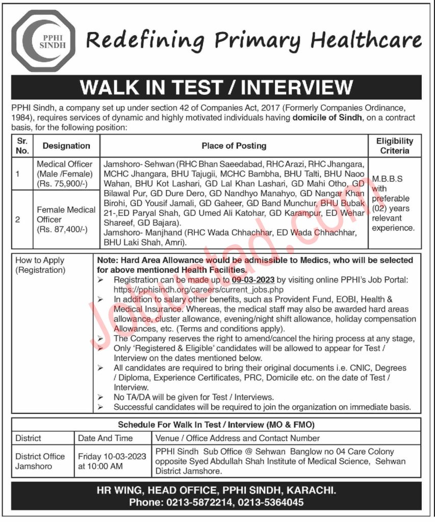 Latest Male/Female Medical Officers Jobs in Sindh March 2023 