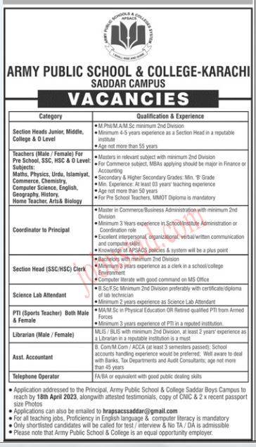 Latest Jobs in APS&C Karachi April 2023 
