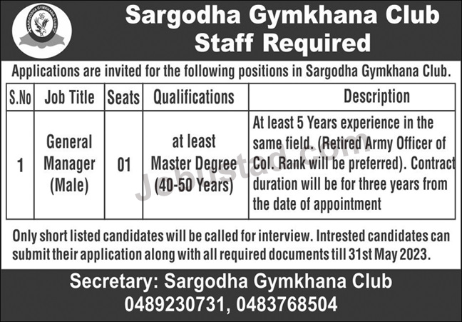 Latest General Manager Jobs in Sargodha May 2023