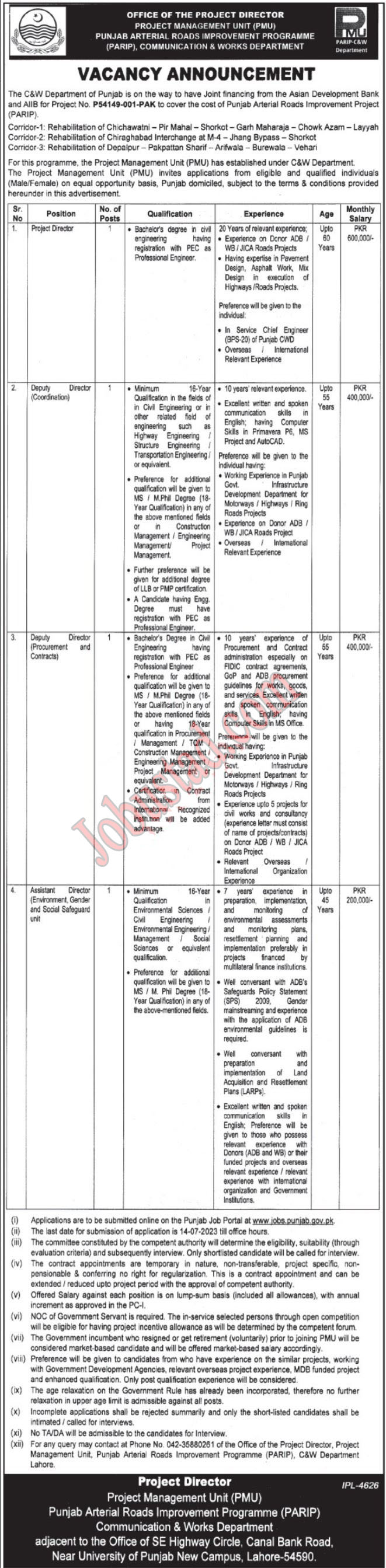 Communication and Works Department Punjab Jobs 2023