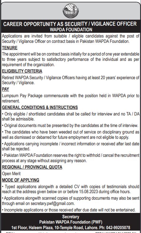 Pakistan WAPDA Foundation Jobs