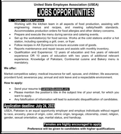Latest USEA Jobs in Lahore July 2023