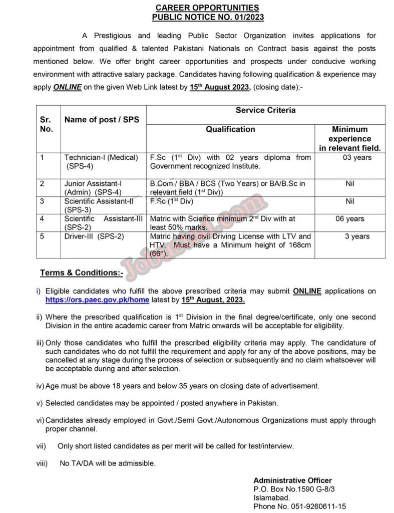 PAEC Jobs in Islamabad August 2023