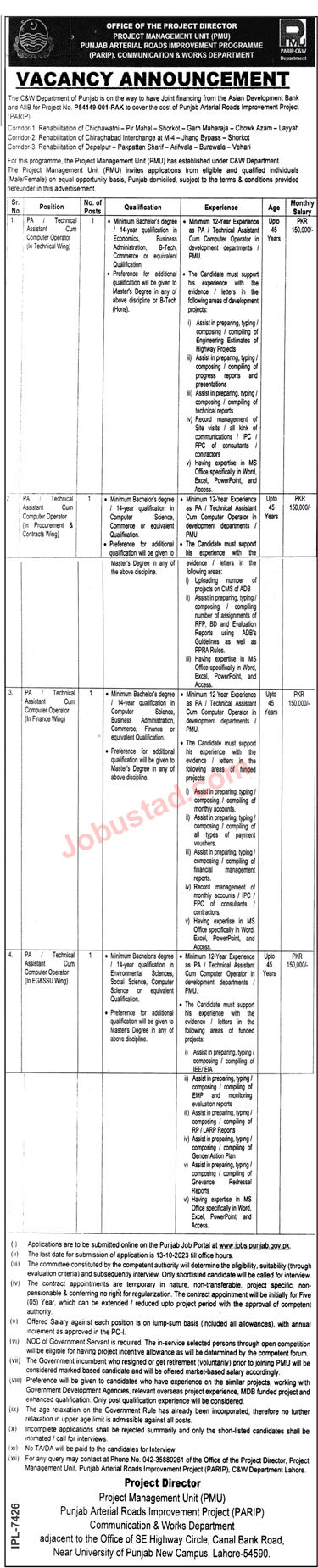 Communication and Works Department Punjab Jobs 2023