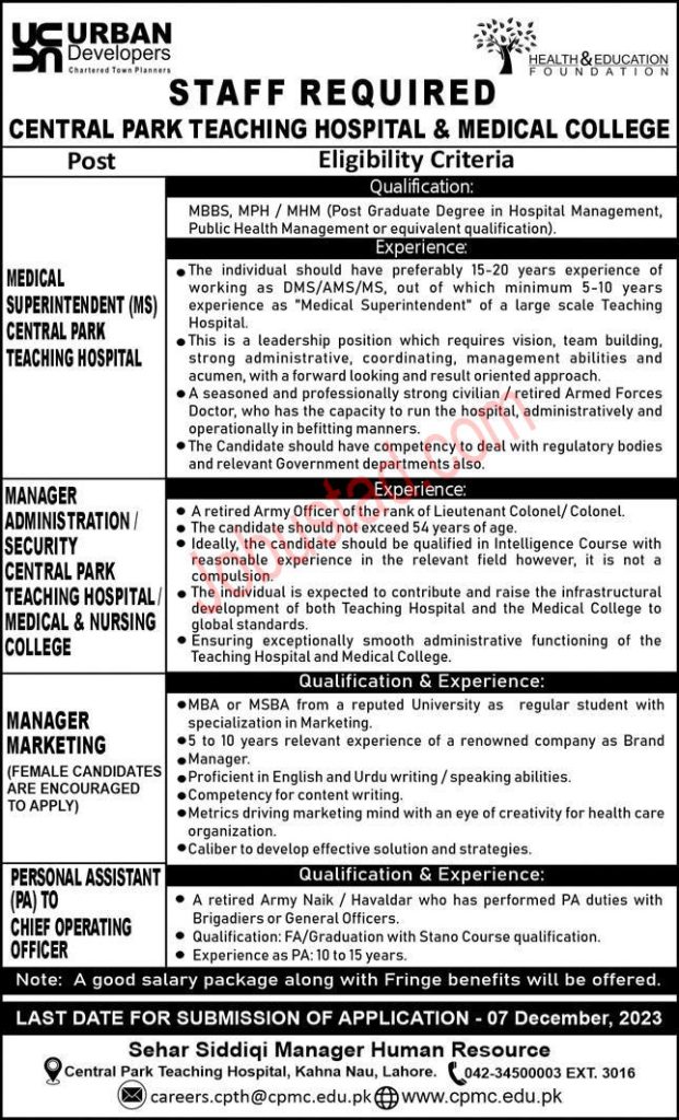 Latest Urban Developers Jobs in Lahore