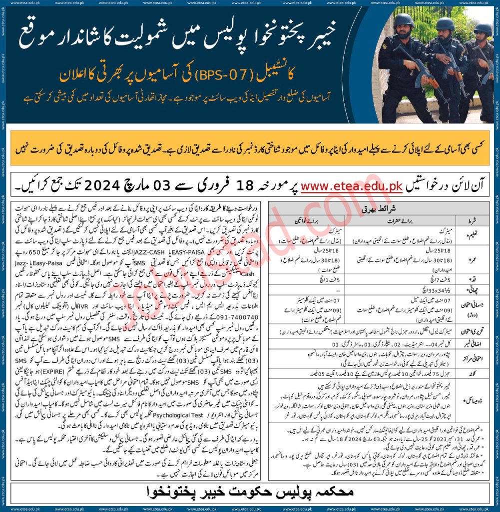 Latest Constable Jobs in KPK Police