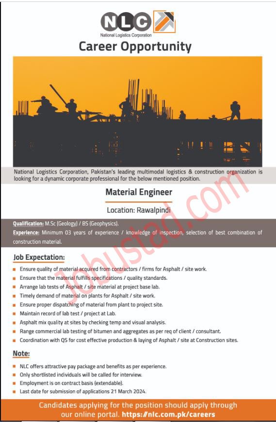 Material Engineer Jobs in NLC Rawalpindi March 2024 Advertisement