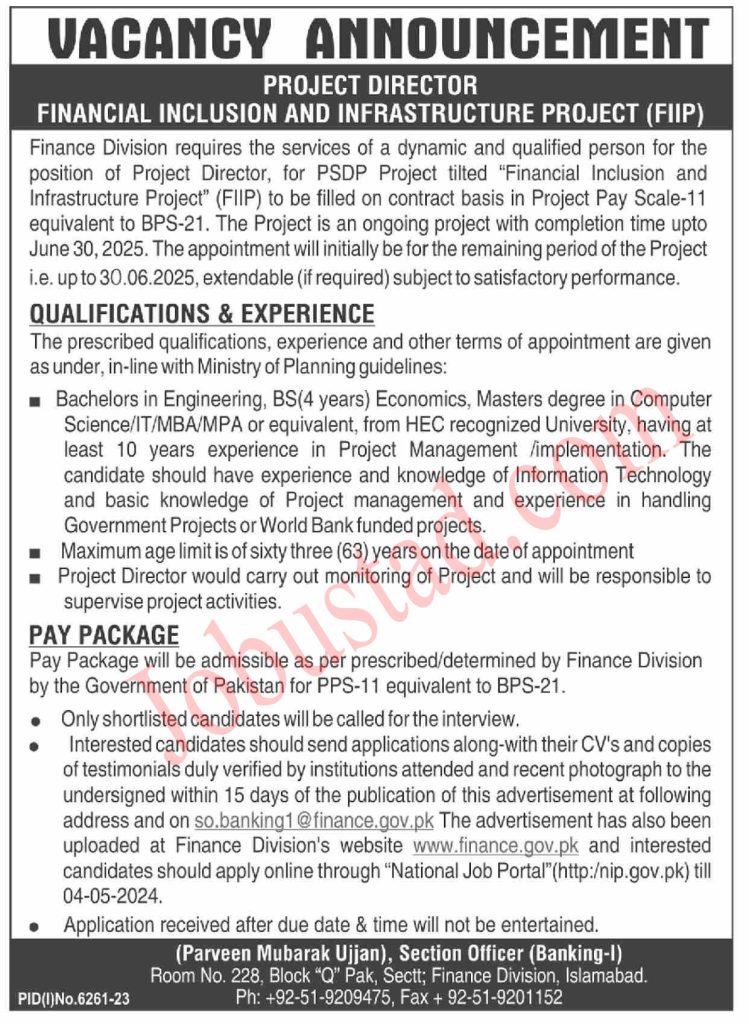 Jobs in Finance Division Islamabad April 2024