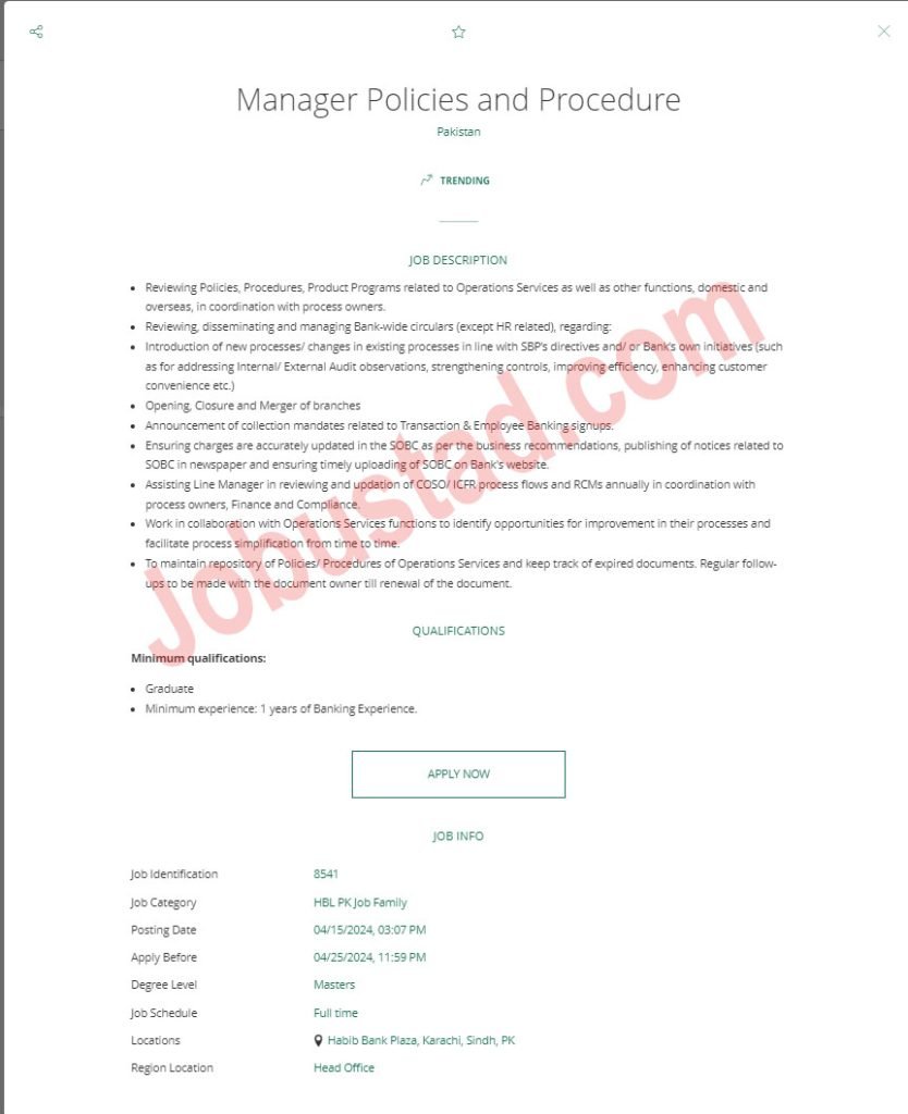 Latest HBL Jobs in Karachi April 2024Habib Bank Limited Jobs