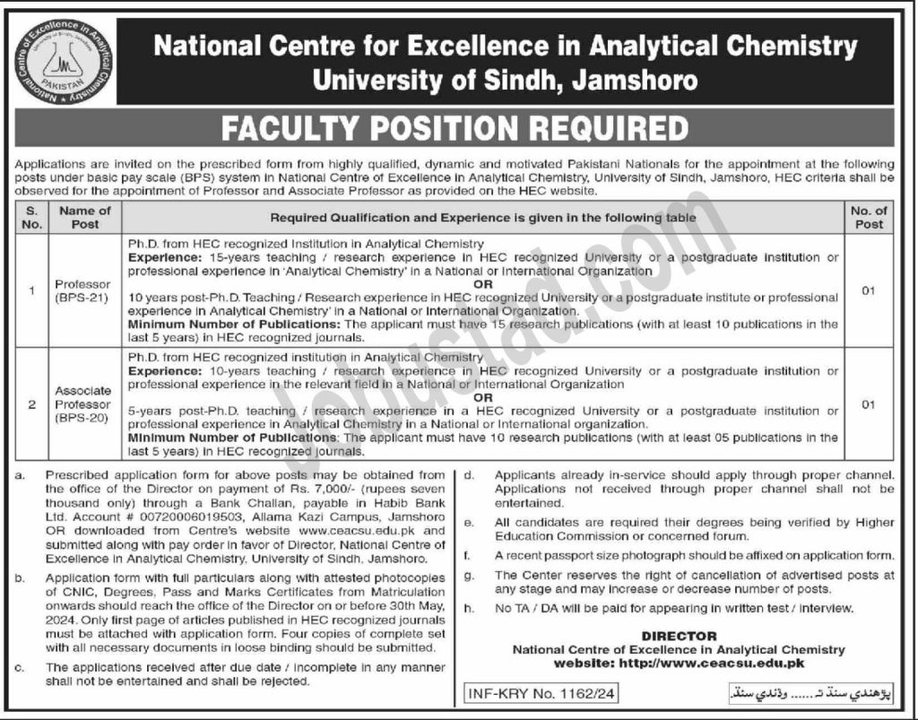 Latest University of Sindh Jobs in Jamshoro Campus April 2024 