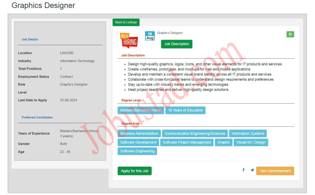 Latest Graphic Designer Jobs in Lahore August 2024 