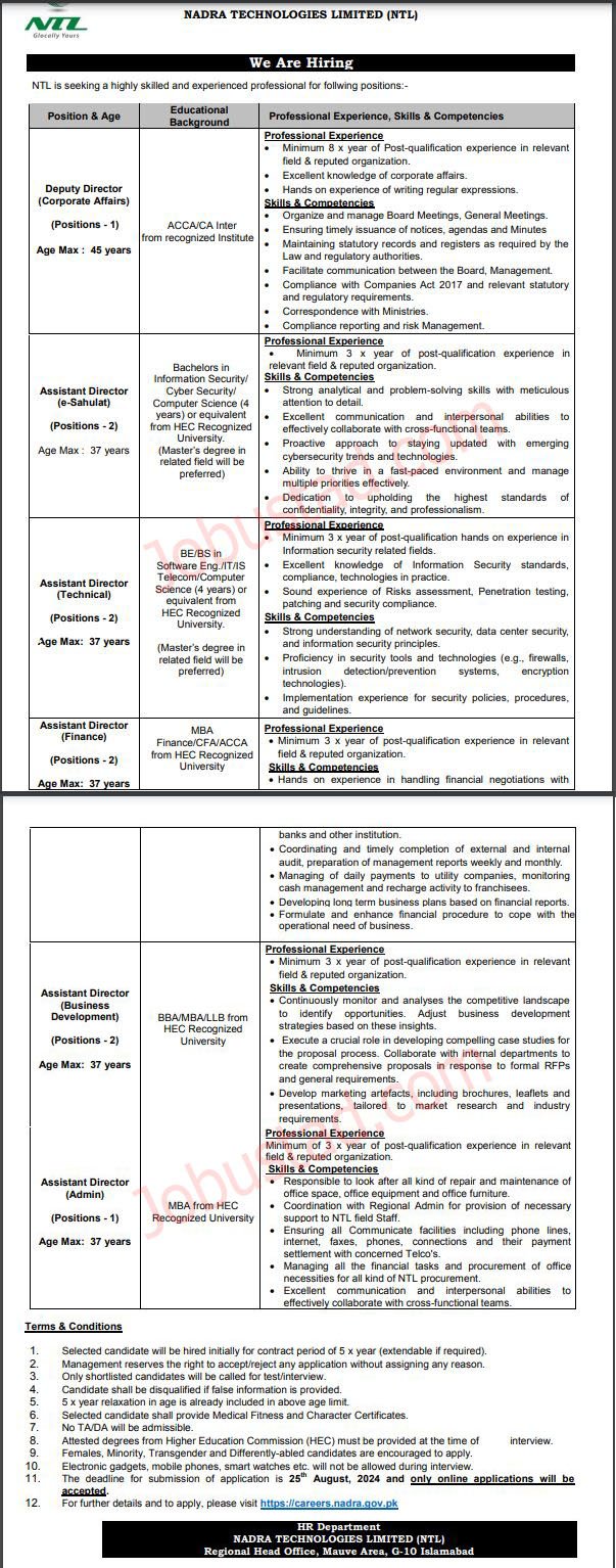 Latest National Database and Registration Authority Jobs in Islamabad August 2024 