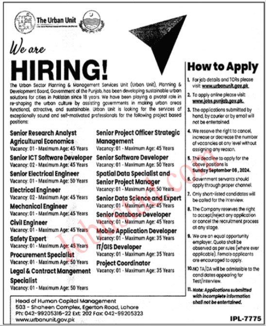The Urban unit Jobs Opportunities in Lahore August 2024