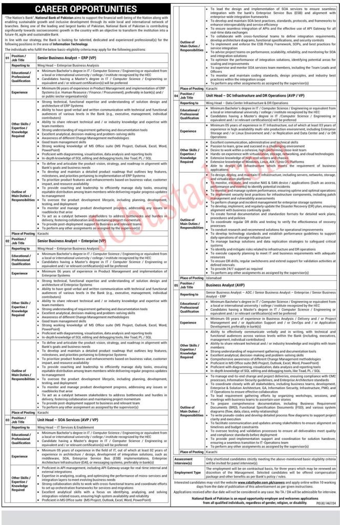 Jobs in National Bank of Pakistan November 2024