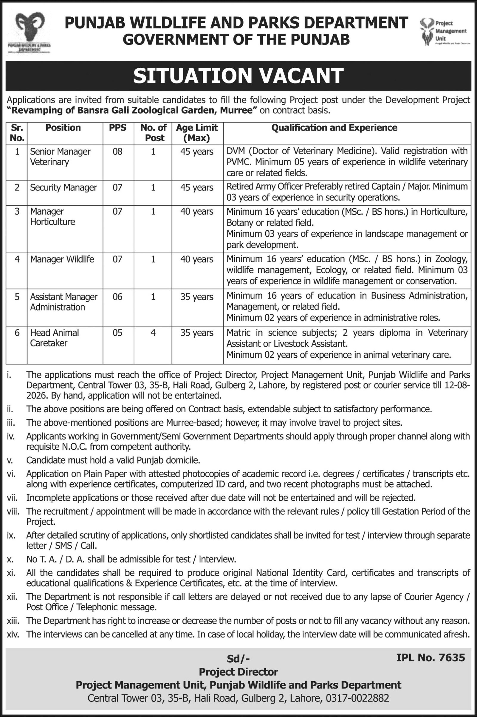 Punjab Wildlife and Parks Department Jobs July 2026