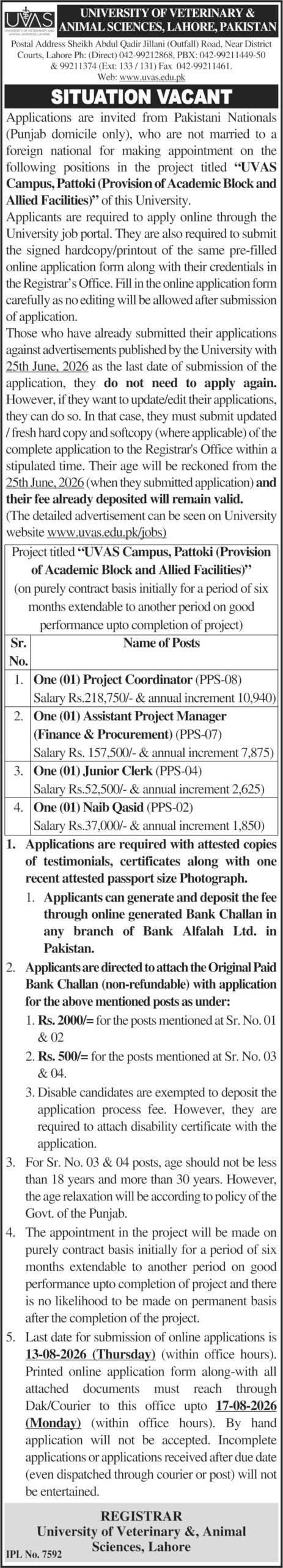 UVAS Jobs 2026