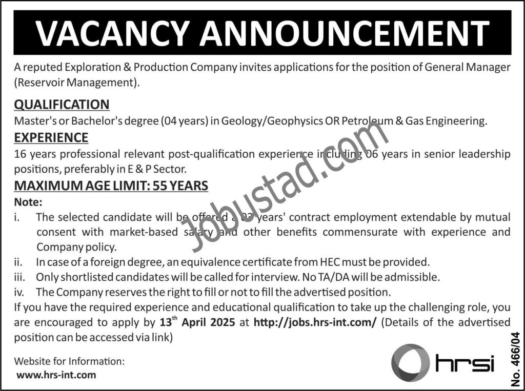 General Manager Jobs in Karachi April 2025