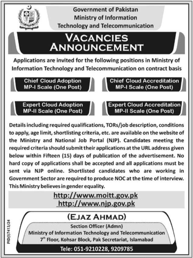 Ministry Of Information Technology jobs in Islamabad May 2025 