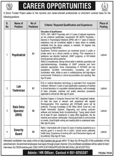 National TB Control Program NTP Jobs in Islamabad July 2026