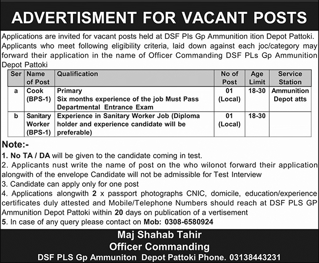 Ammunition Depot Jobs in Pattoki June 2025