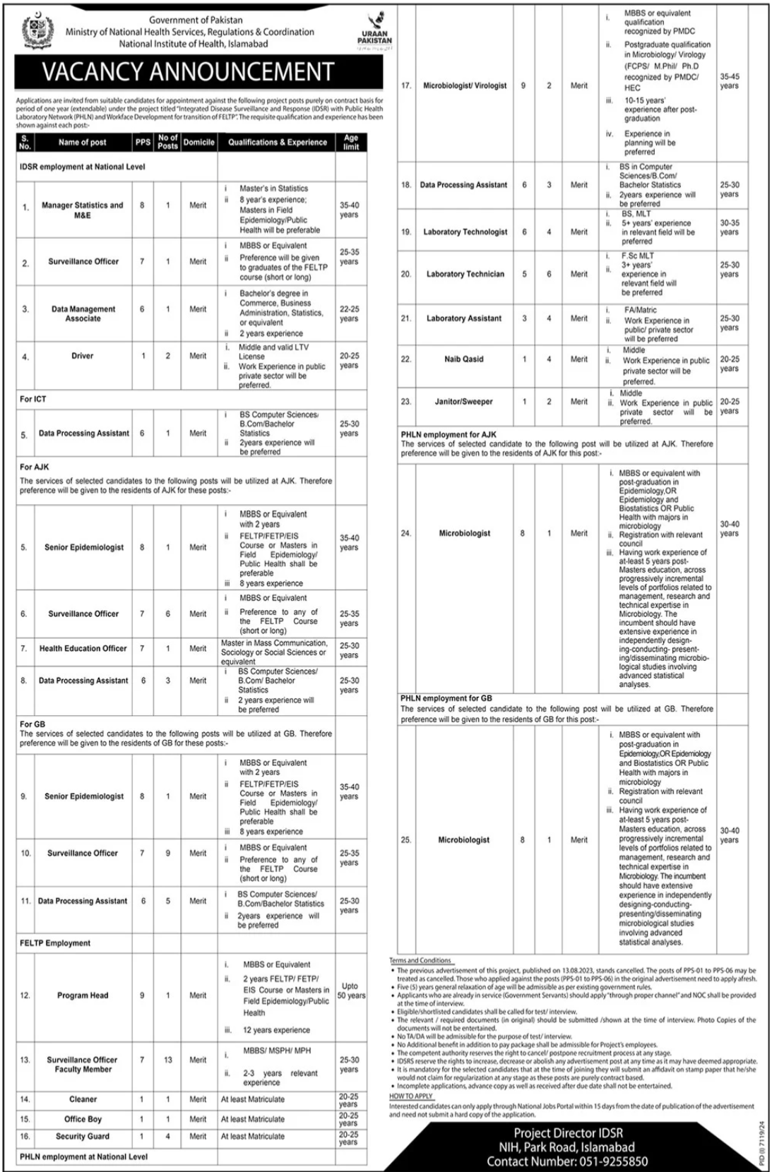 Ministry of National Health Services Regulations & Coordination Jobs 2025