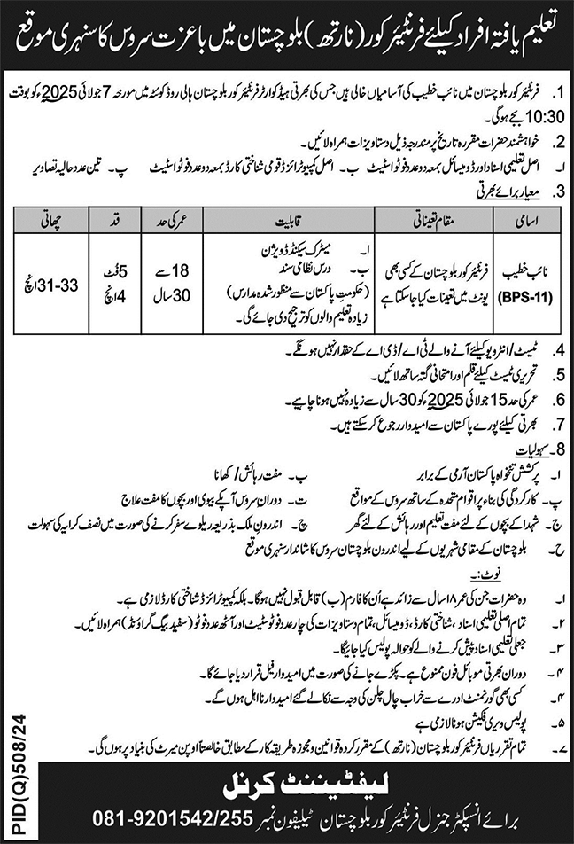 Naib Khateeb Jobs in FC Balochistan