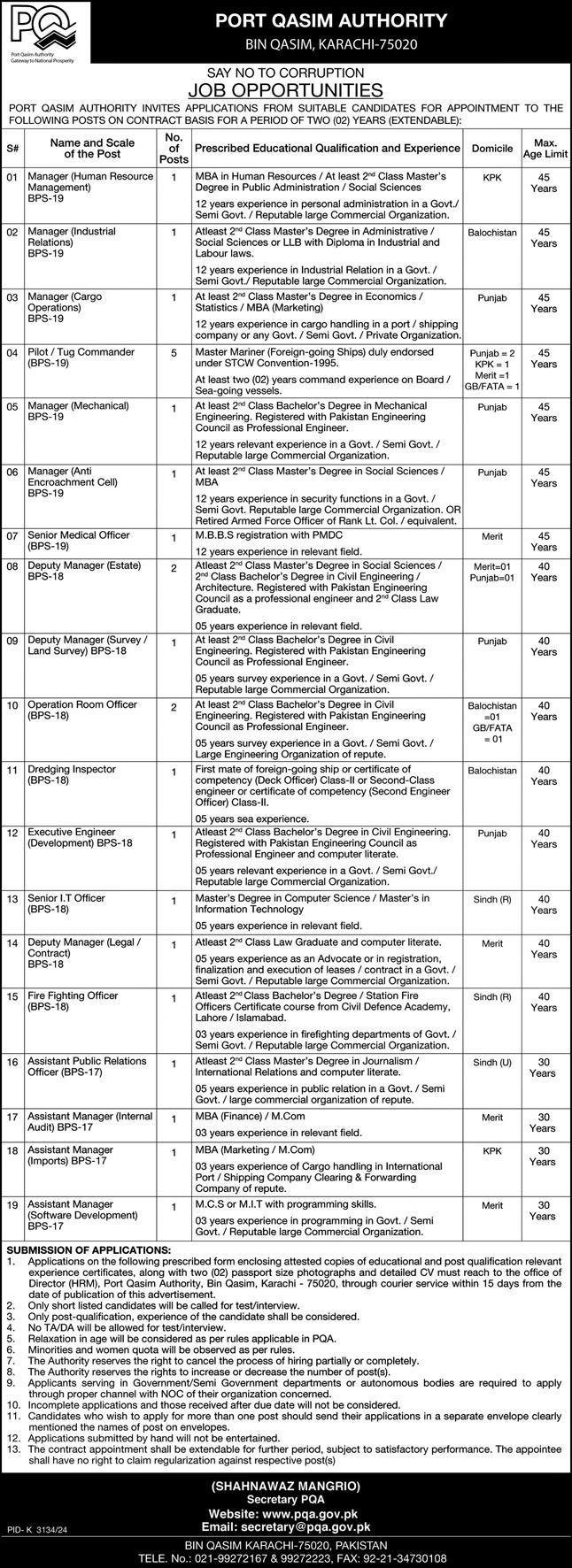 Port Qasim Authority PQA Jobs in Karachi April 2025