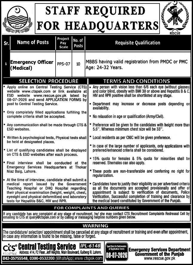 Rescue 1122 Jobs in Punjab June 2026