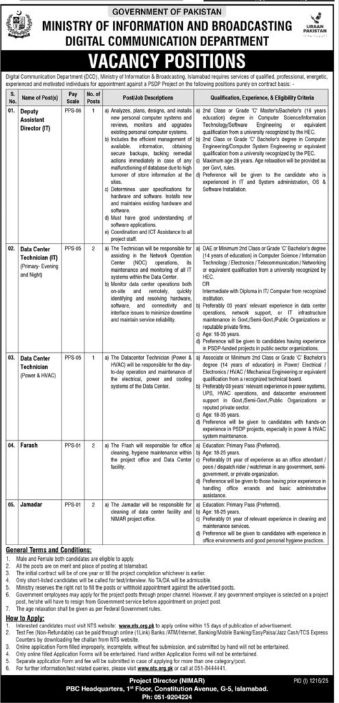 Ministry of Information and Broadcasting MOIB Vacancies in Pakistan August 2025