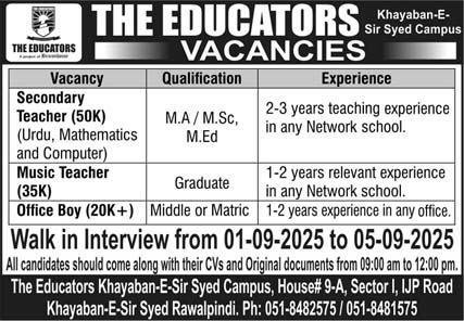Teacher Vacancies Announce in Rawalpindi September 2025