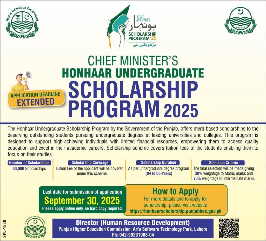 Chief Minister Punjab Honhaar Undergraduate Scholarship Program 2025