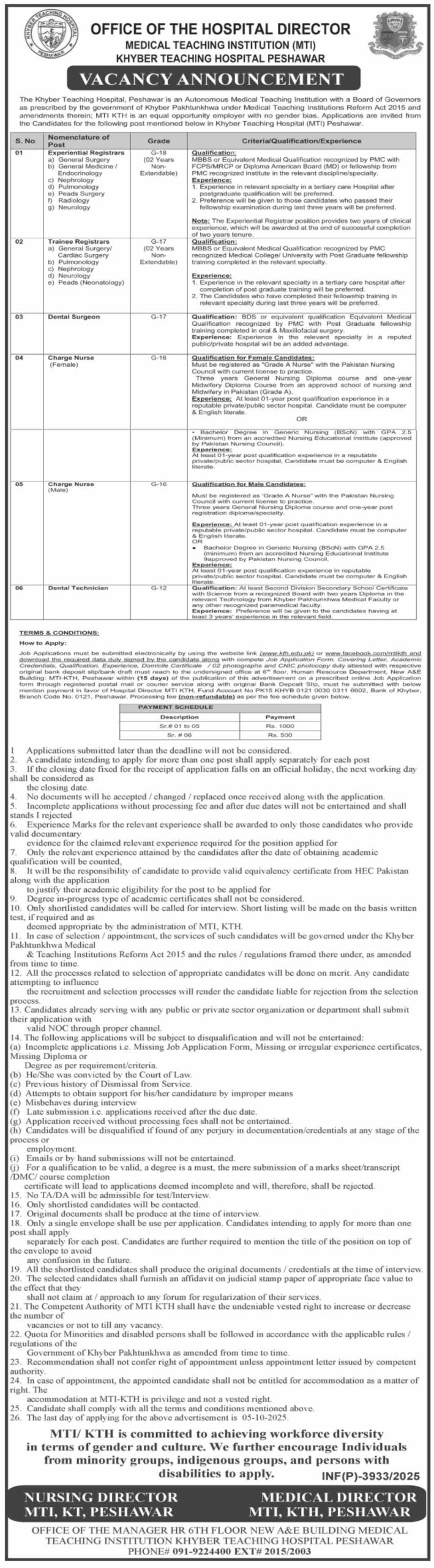 Khyber Teaching Hospital Jobs in Peshawar September 2025