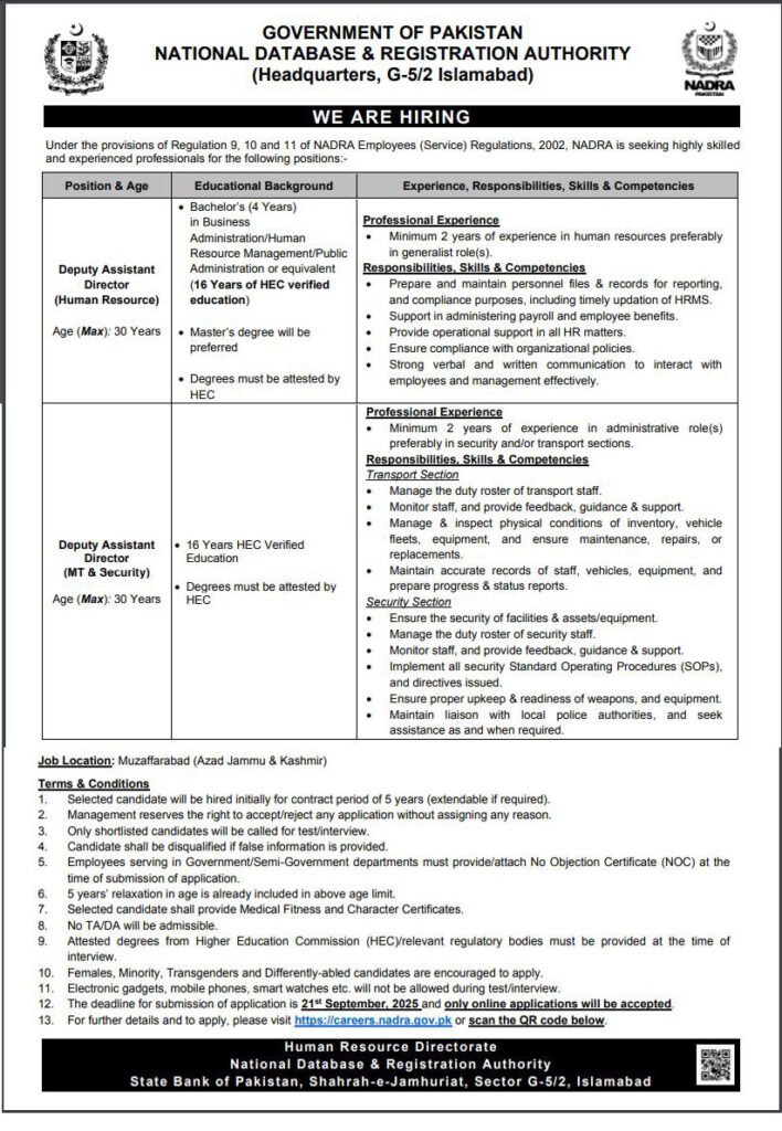 Nadra Jobs in Islamabad September 2025