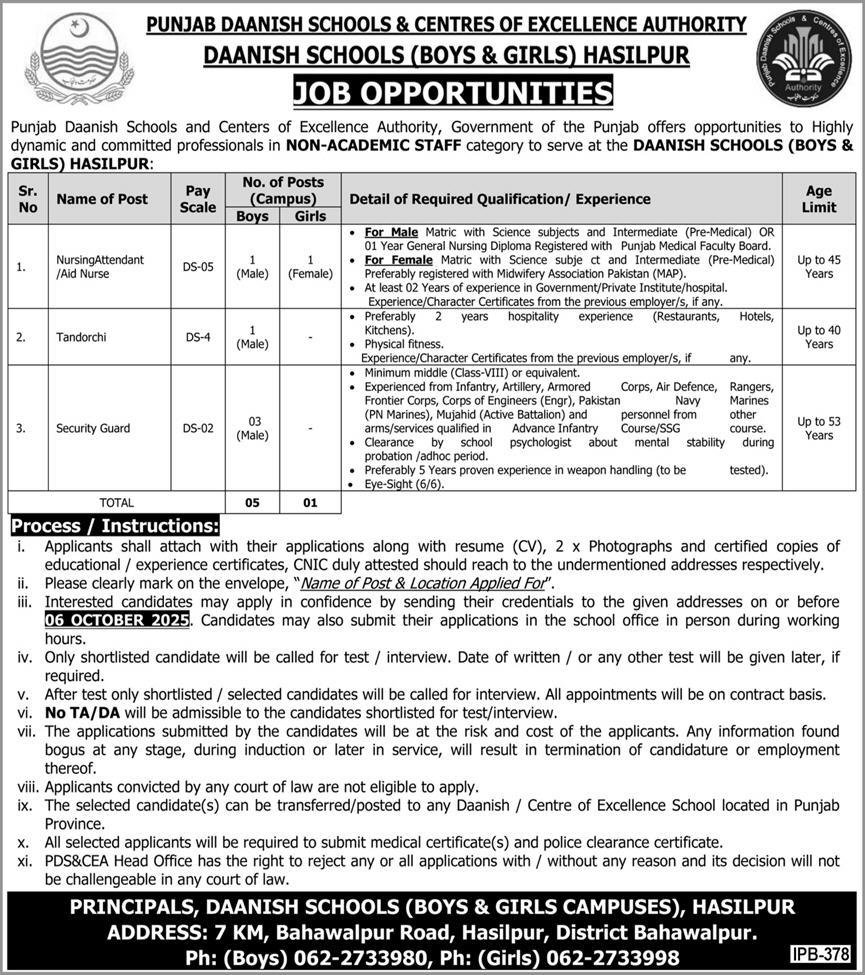 Punjab Daanish School Jobs in Hasilpur September 2025
