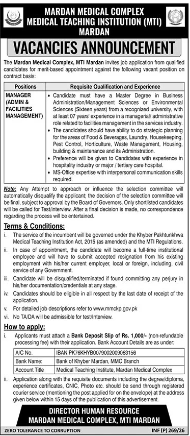 MTI Medical Teaching Institution Mardan Jobs 2026