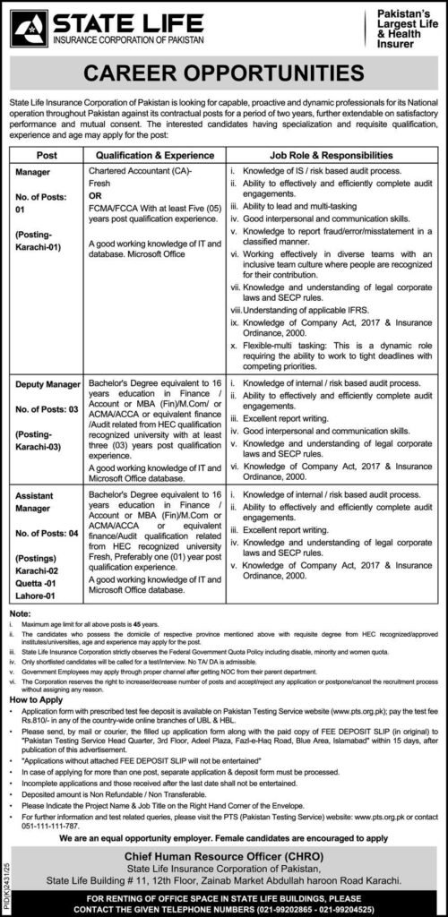 State Life Insurance Corporation Jobs in Pakistan January 2026