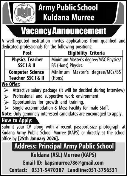 Teachers Jobs Open in Murree January 2026