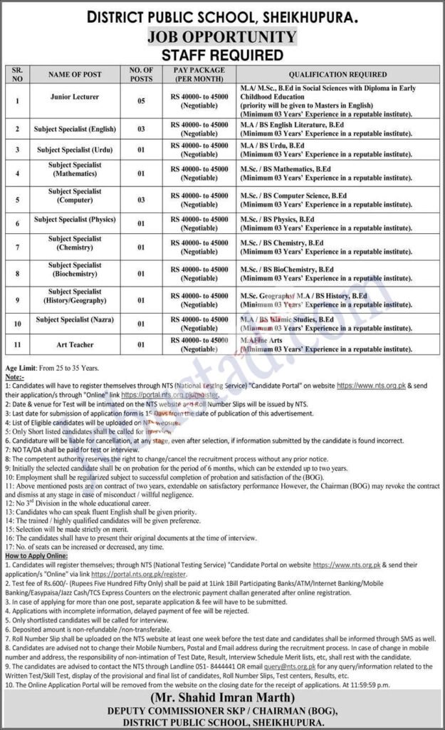 District Public School Jobs in Sheikhupura February 2026