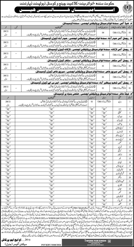 Environment Protection and Climate Change Department Jobs in Sindh March 2026