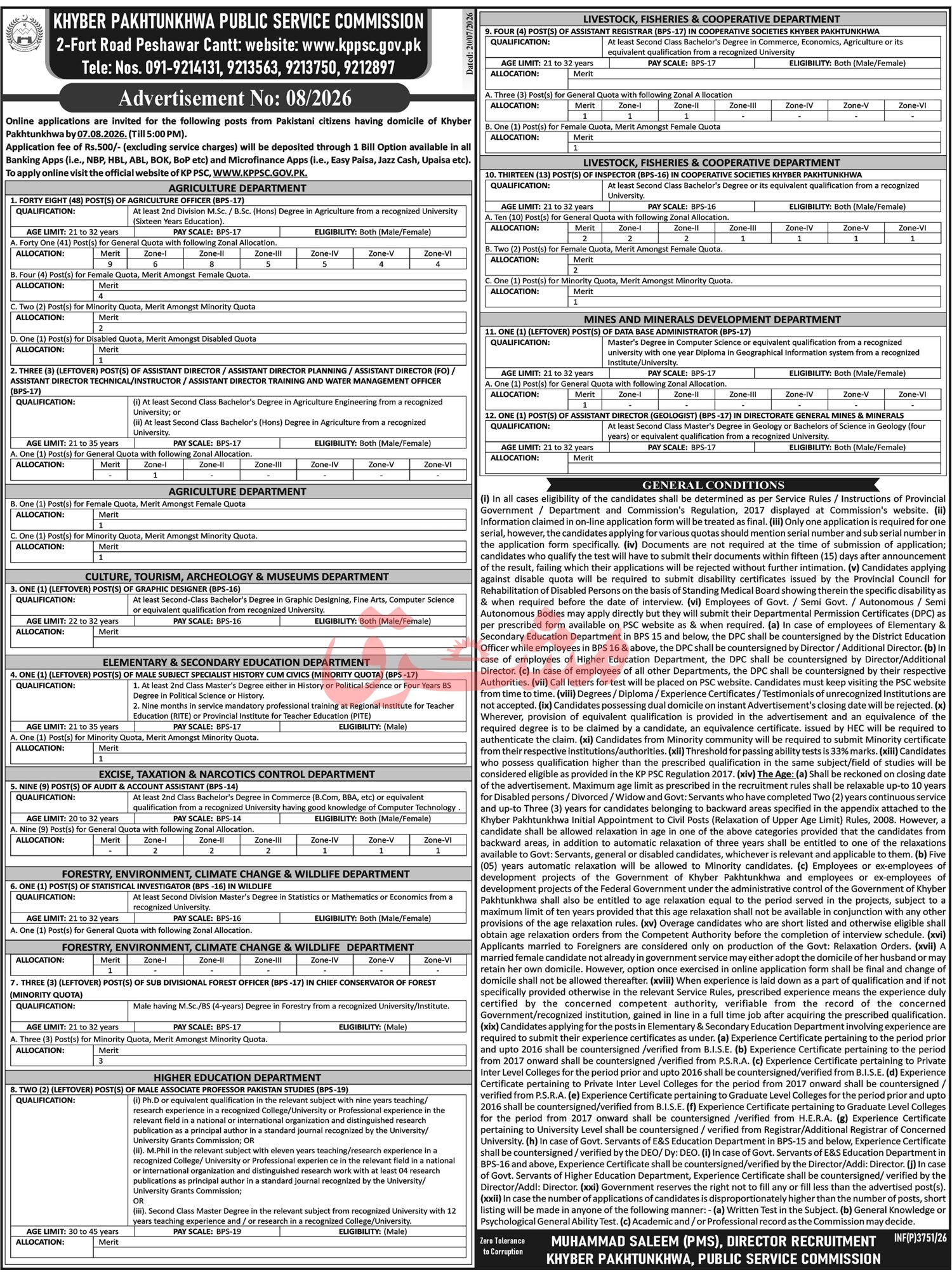 Khyber Pakhtunkhwa Public Service Commission KPPSC Jobs Advertisement No. 08/2026