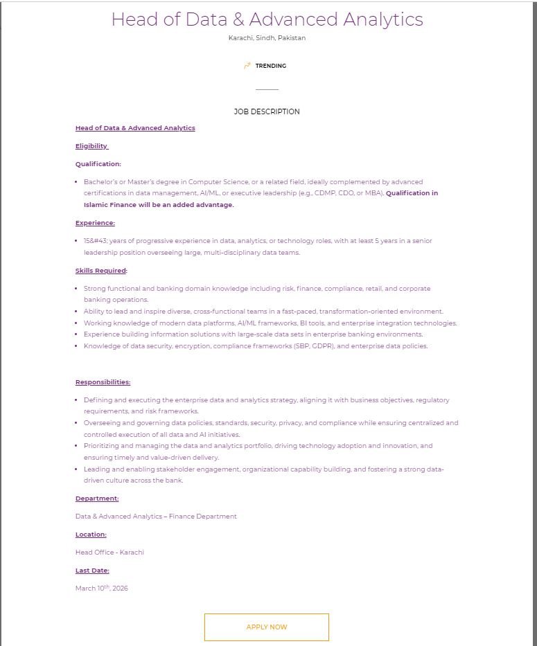 Meezan Bank Vacancies in Karachi March 2026