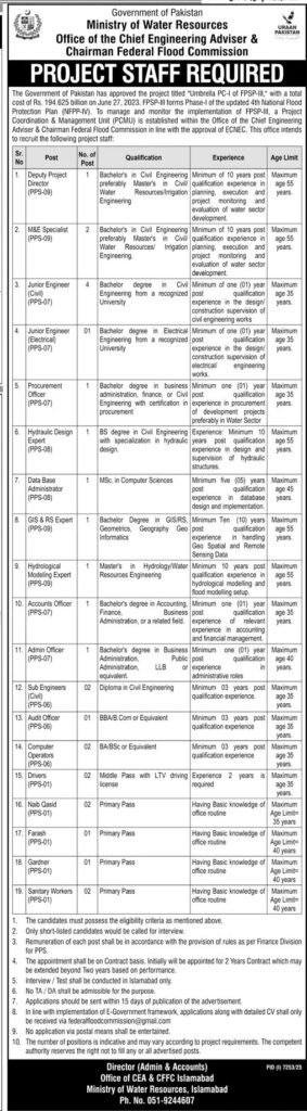 Ministry of Water Recourses Jobs in Pakistan March 2026