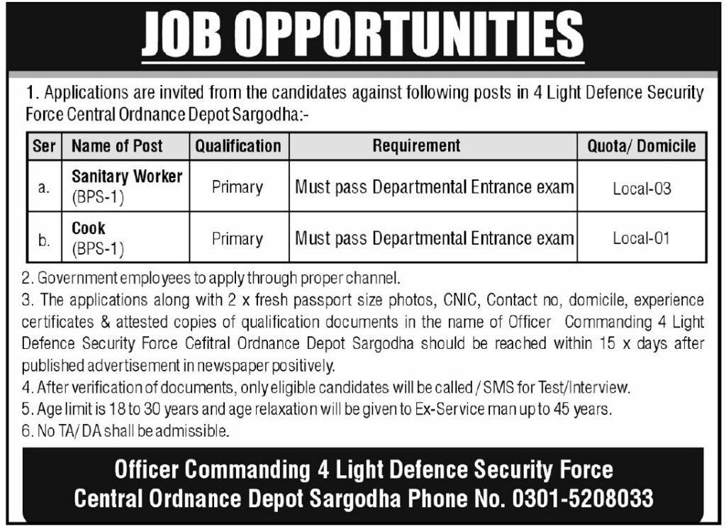 Pak Army Central Ordnance Depot Jobs in Sargodha Cantt March 2026