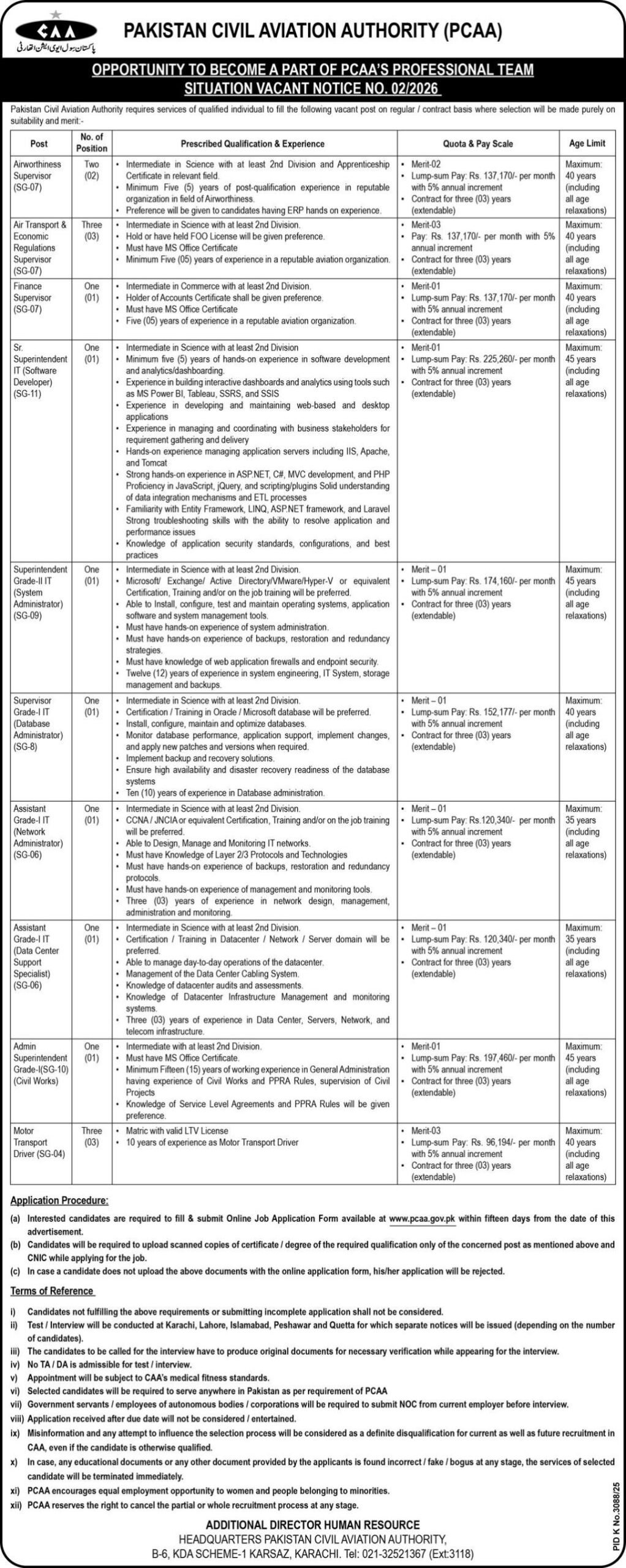 Pakistan Civil Aviation Authority PCAA Jobs April 2026 Advertisement