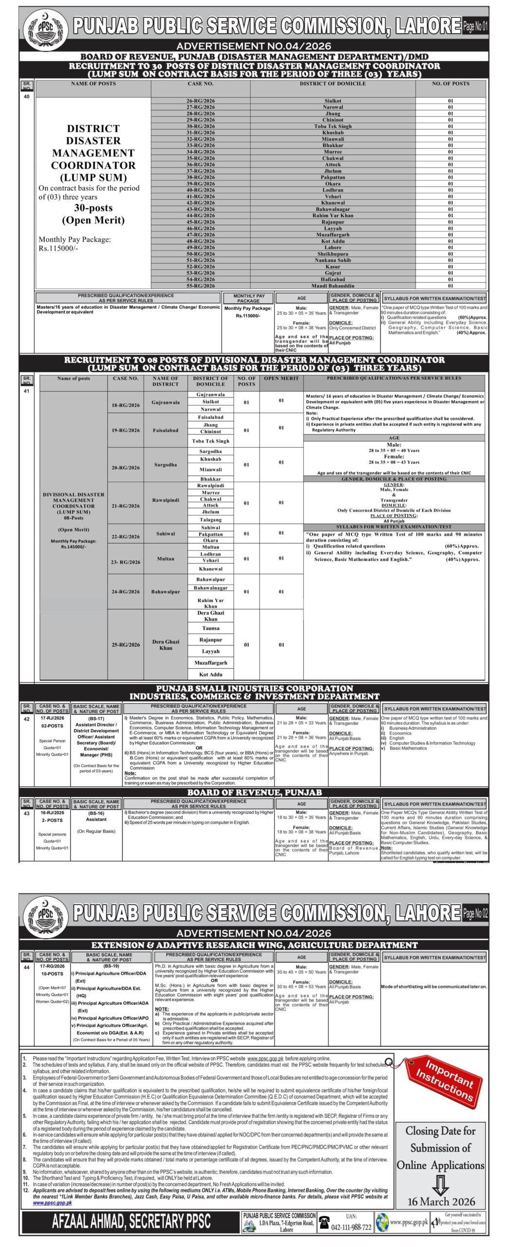 Punjab Public Service Commission Advertisement 04 2026
