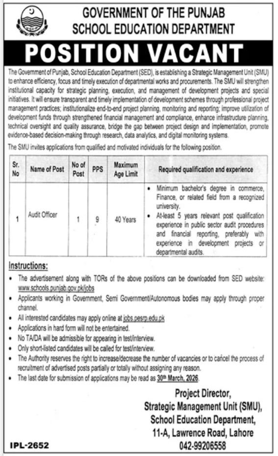 School Education Department Jobs in Punjab March 2026
