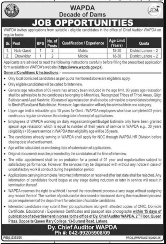 Wapda Career Opportunities in Lahore March 2026